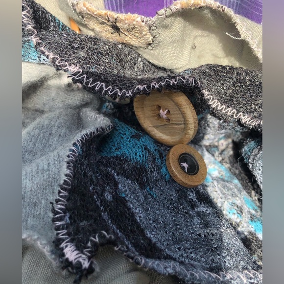 Multi Color Texture Patchwork Circus Clown Costume Ruff Pink Edges Buttons Tie - Picture 12 of 13